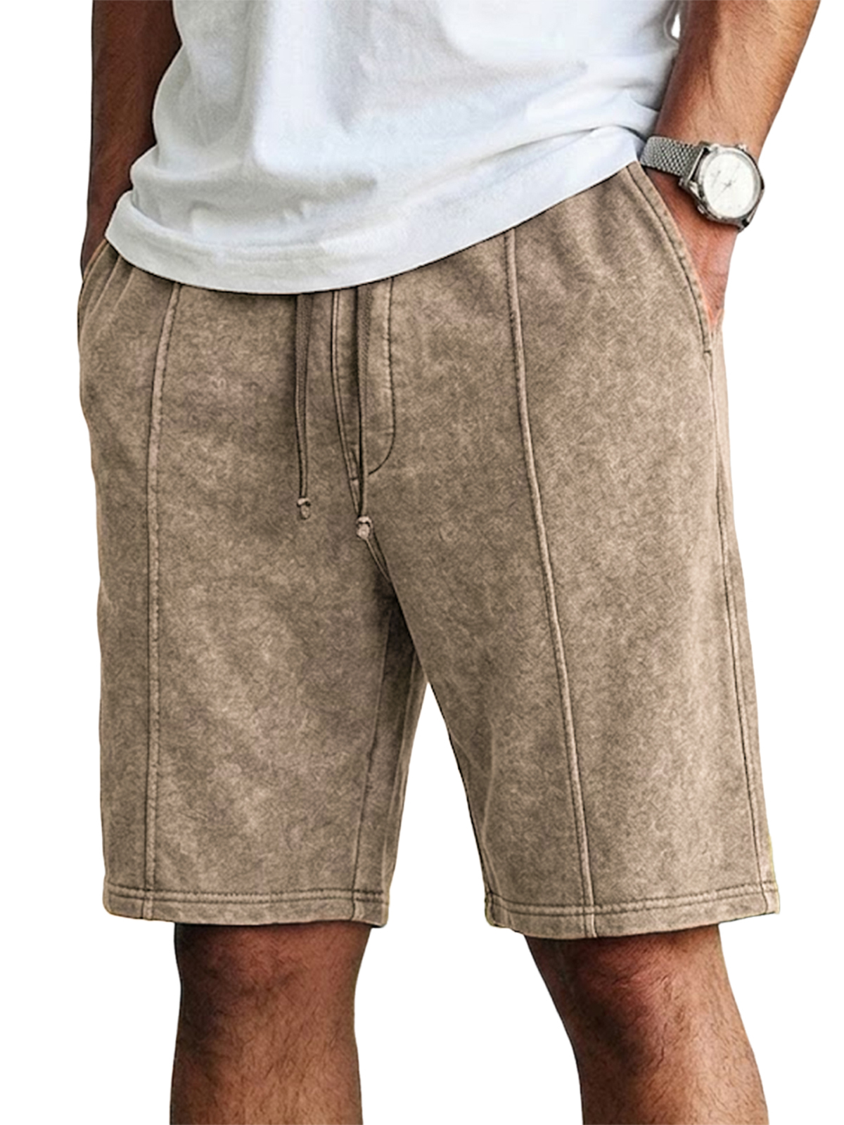 Men's Retro Solid Color Casual Drawstring Shorts