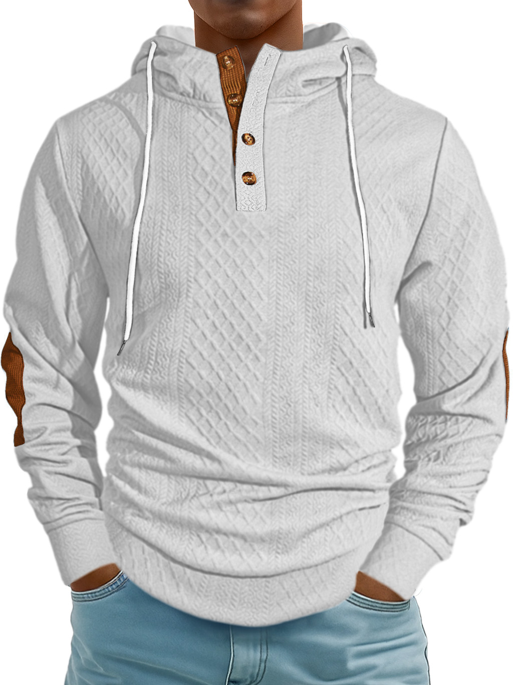 Men's Fashion Jacquard Textured High Neck Hooded Sweatshirt