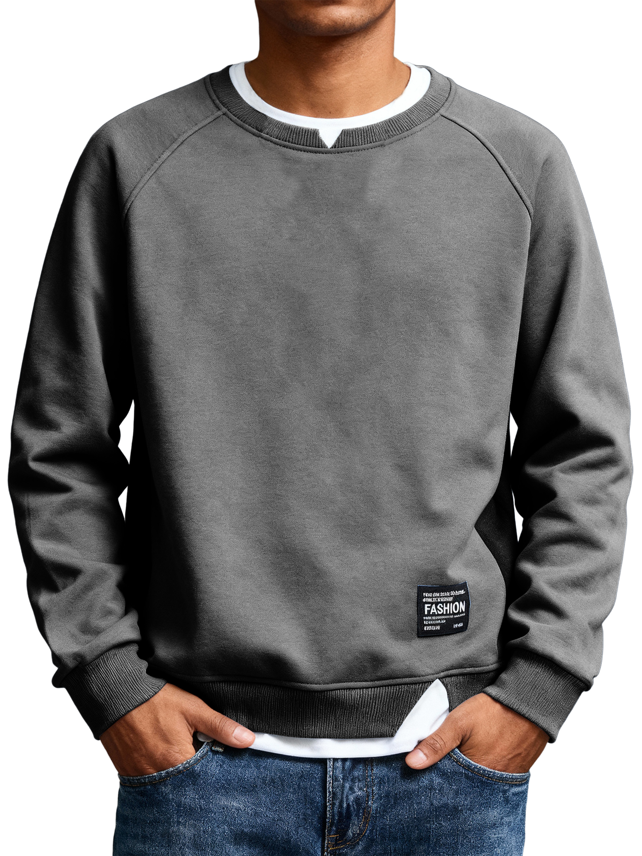Men's Casual Solid Color Faux Two-piece Logo Crew Neck Sweatshirt