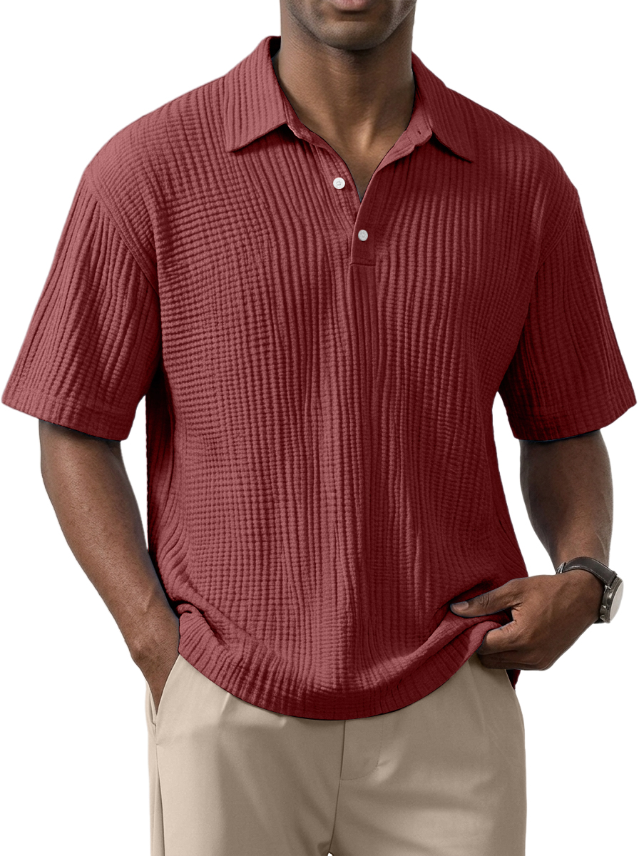 Men's Simple Everyday Loose Fit Textured Short Sleeve Polo Shirt