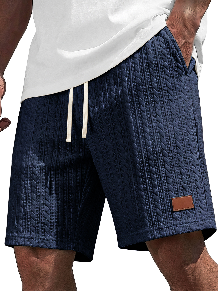 Men's Retro Casual Striped Jacquard Leather Label Shorts