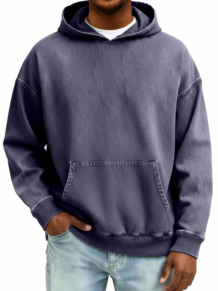 Men's 100% Cotton Retro Casual Washed Distressed Hooded Sweatshirt