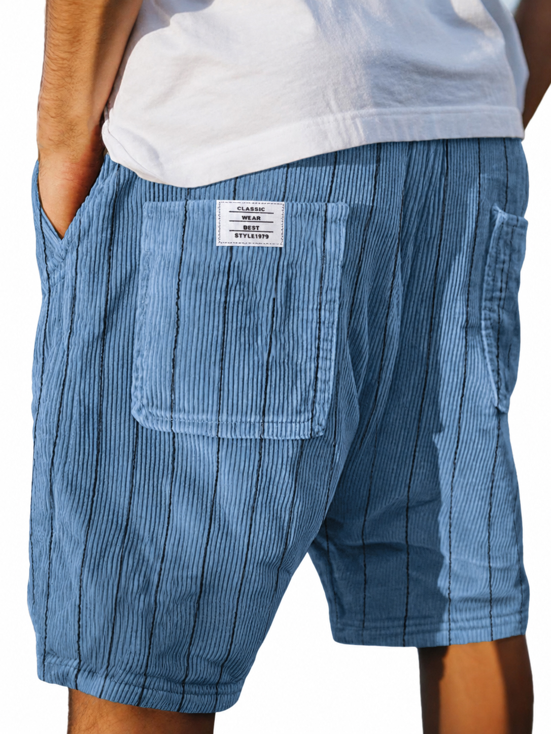 Retro Corduroy Striped Basic Casual Shorts