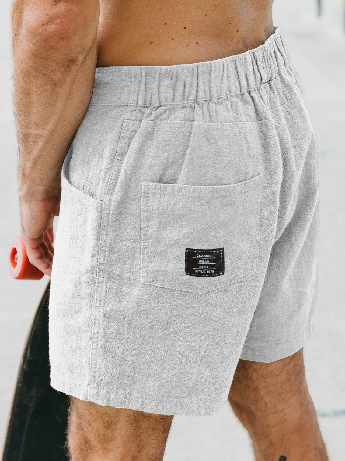 Men's Casual Breathable Linen Embroidered Logo Loose-fitting Vacation Shorts