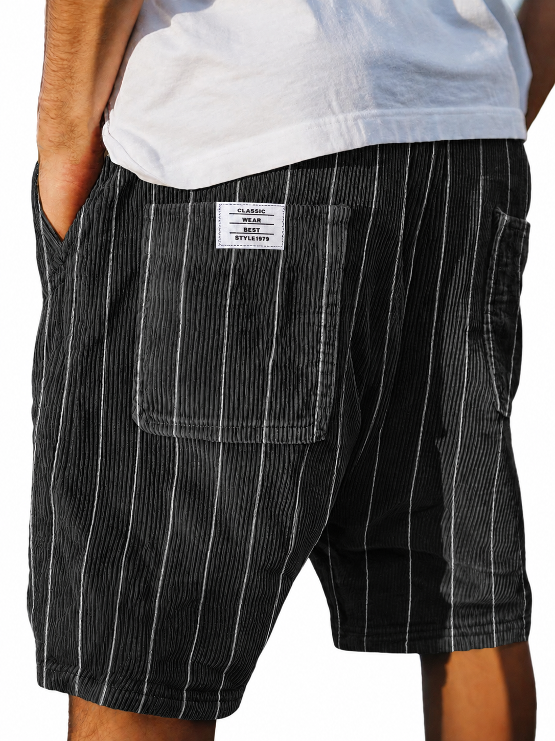 Retro Corduroy Striped Basic Casual Shorts