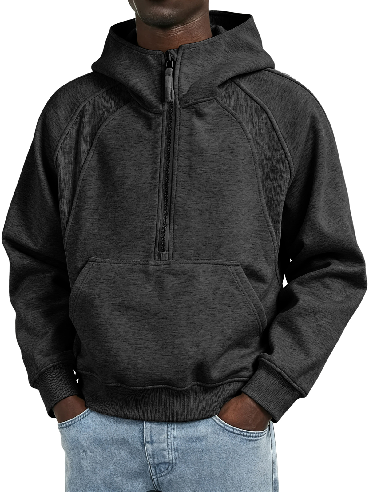 Men's Fashion Casual Raglan Sleeve Patchwork Hooded Sweatshirt