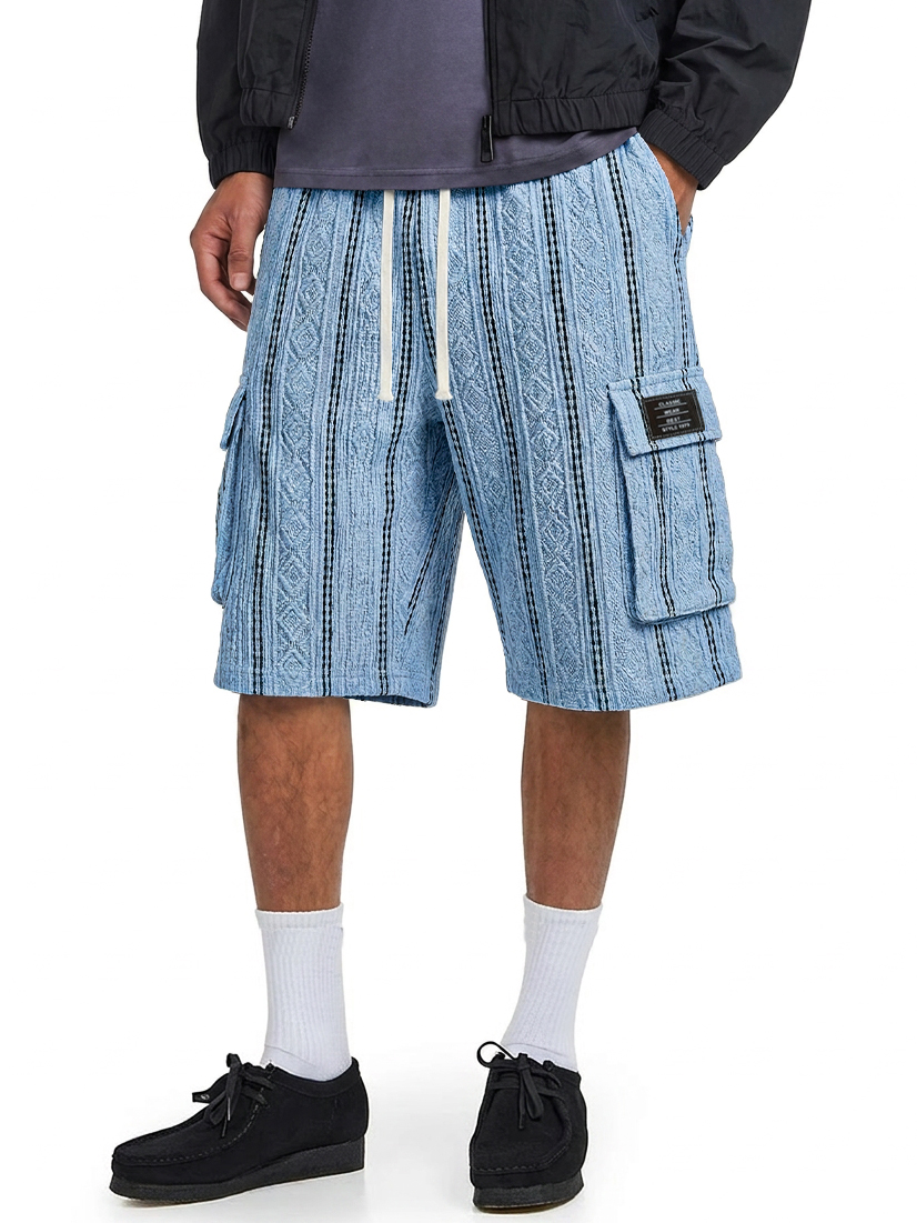 Men's Jacquard Textured Striped Multi Pocket Cargo Shorts