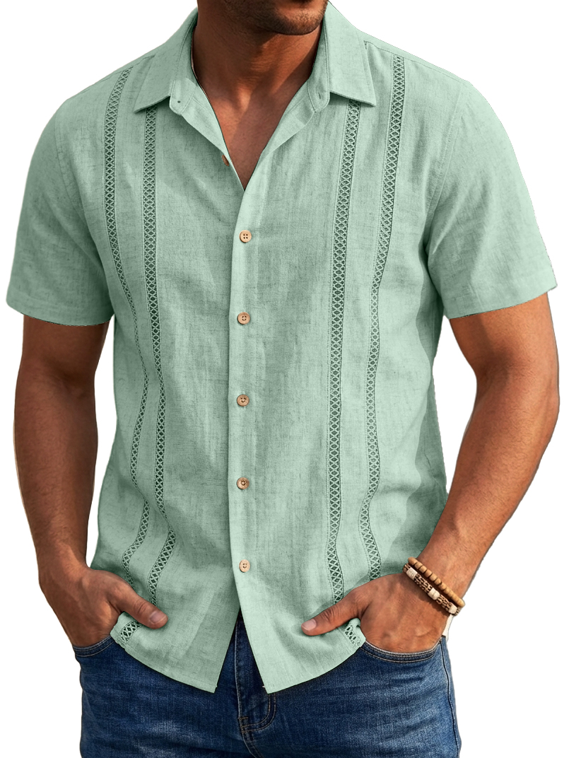 Linen Guayabera Style Short Sleeve Shirt
