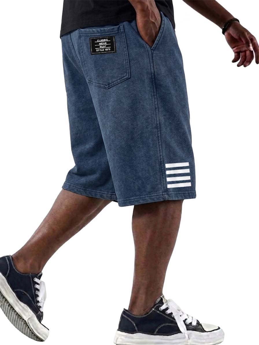 100% Cotton Washed & Distressed Striped Basic Shorts