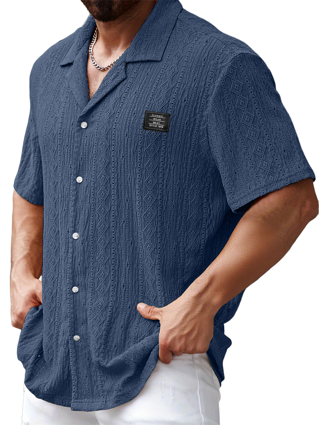 Men's Lapel Daily Jacquard Texture Embroidered Logo Casual And Comfortable Short-sleeved Shirt