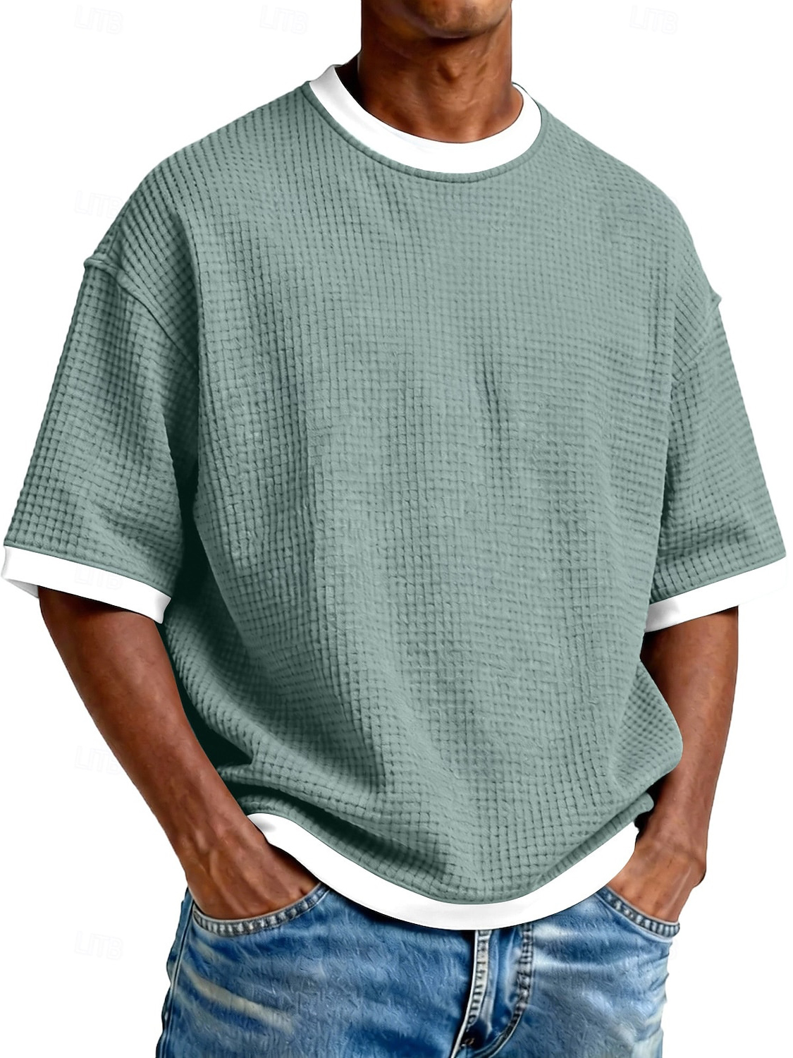 Men's Casual Waffle Fabric Double Pocket Long-Sleeve Shirt