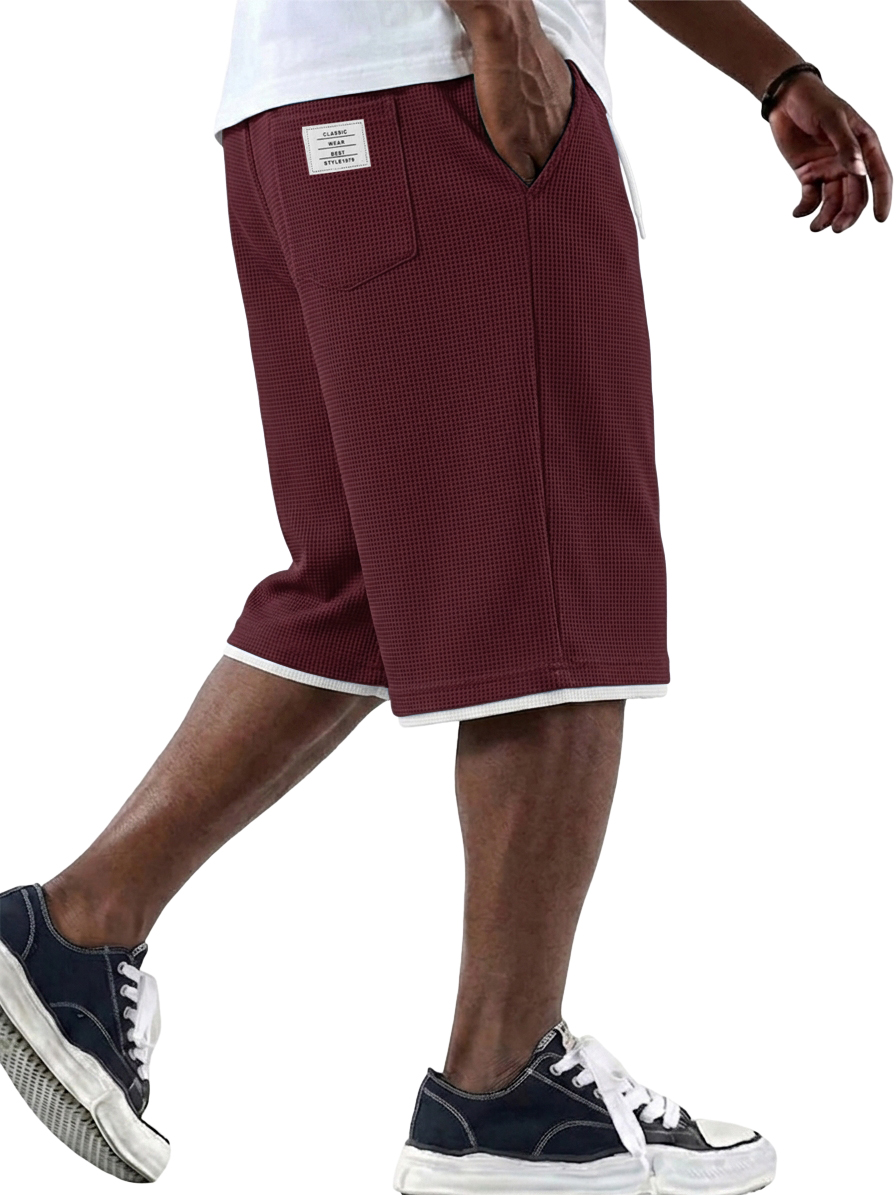 Men's Casual Fashionable Versatile Waffle Knit Embroidered Logo Shorts