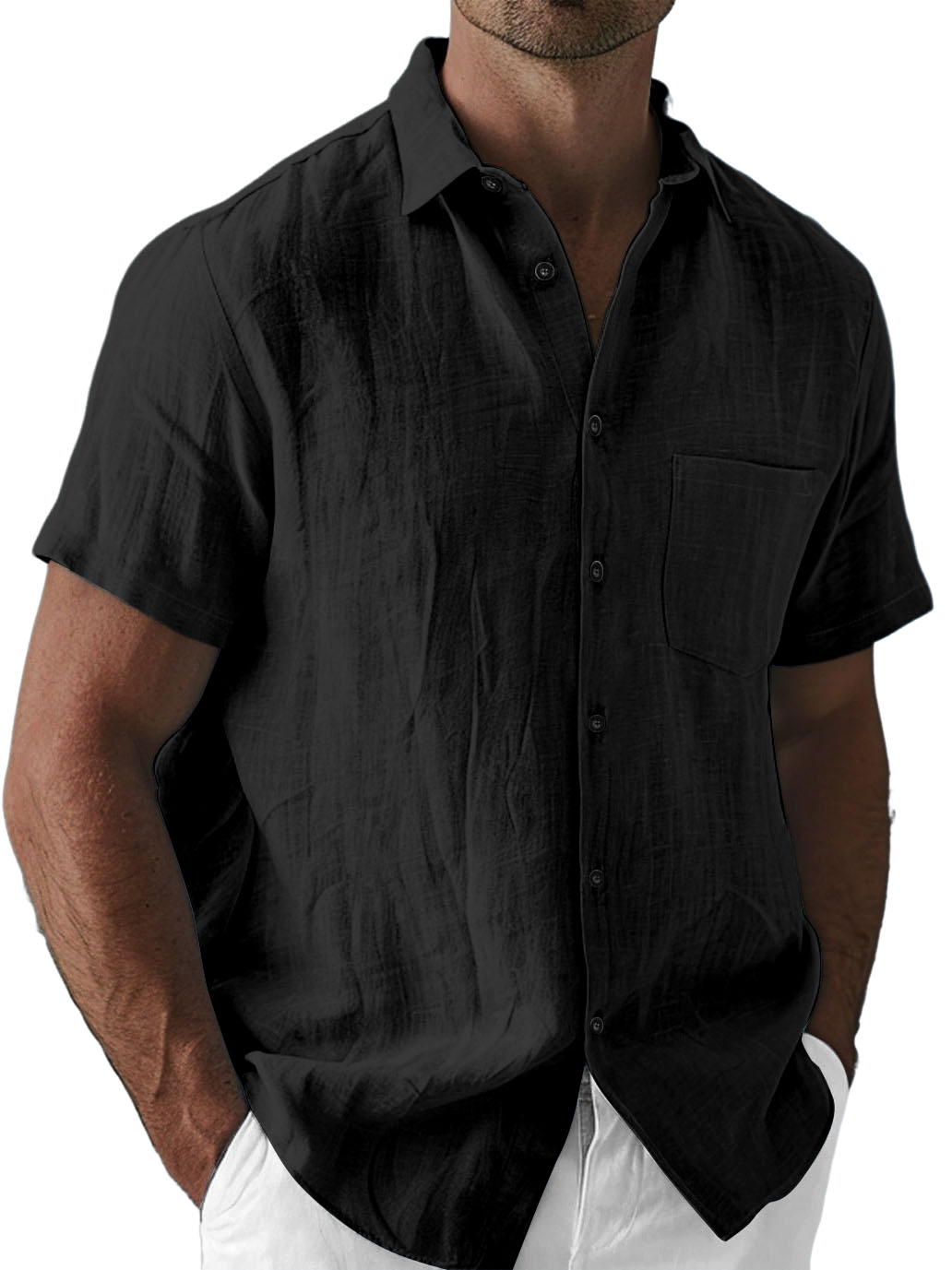 Men's Casual Cotton And Linen Versatile Daily Vacation Short-sleeved Shirt