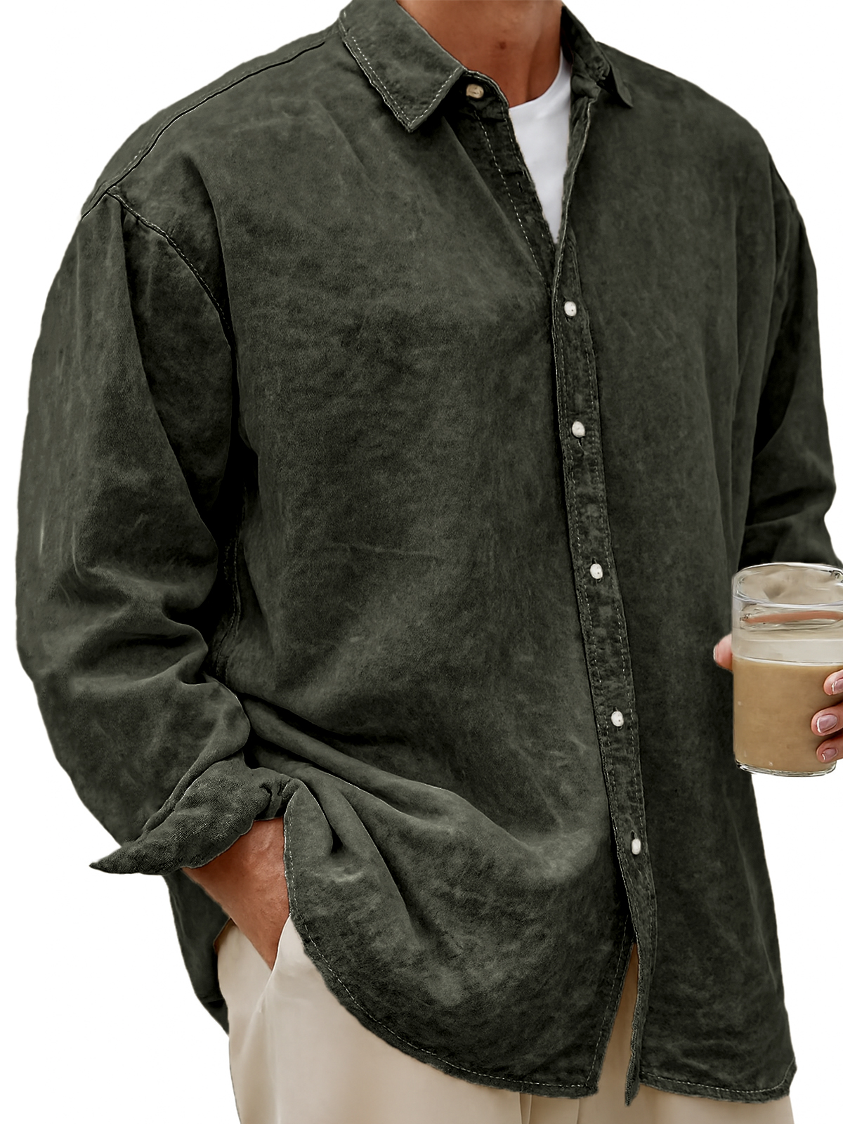 Men's Vintage Dyed Lyocell Casual Everyday Long-sleeved Shirt
