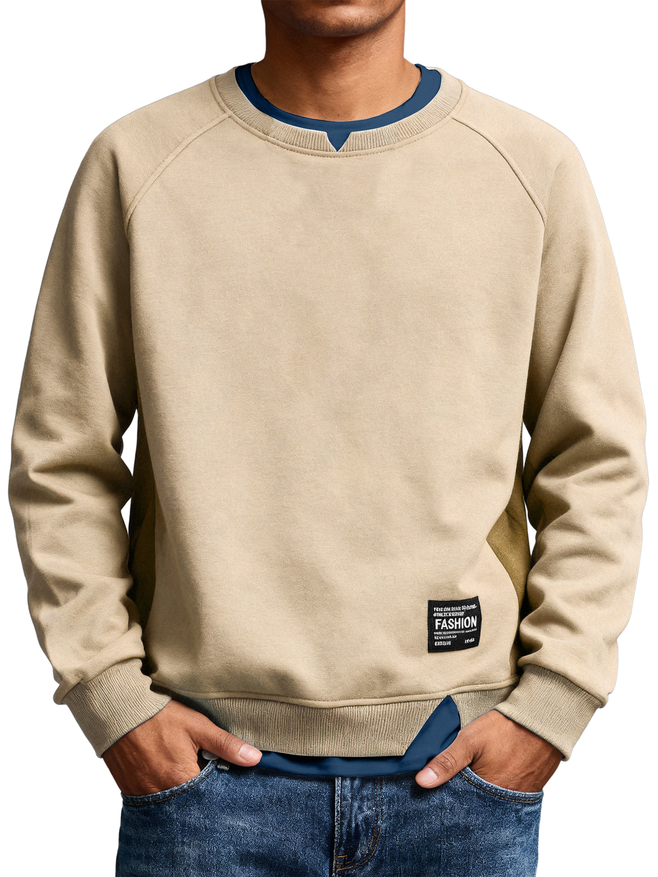 Men's Casual Solid Color Faux Two-piece Logo Crew Neck Sweatshirt