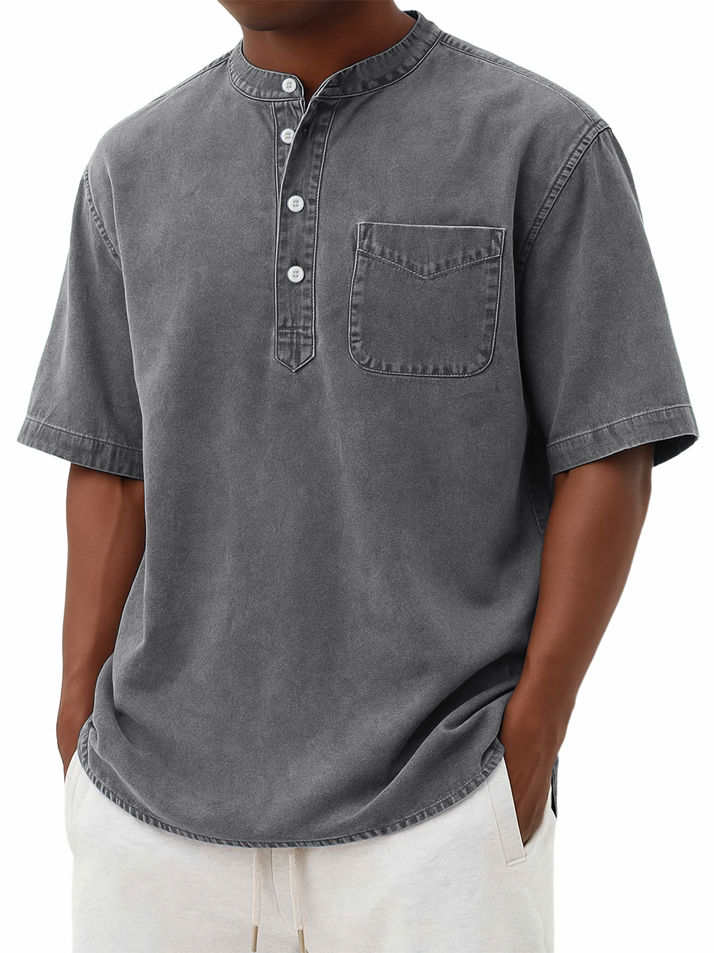 Men's Stylish Washed And Distressed Retro Casual Pocket Short-sleeved Shirt
