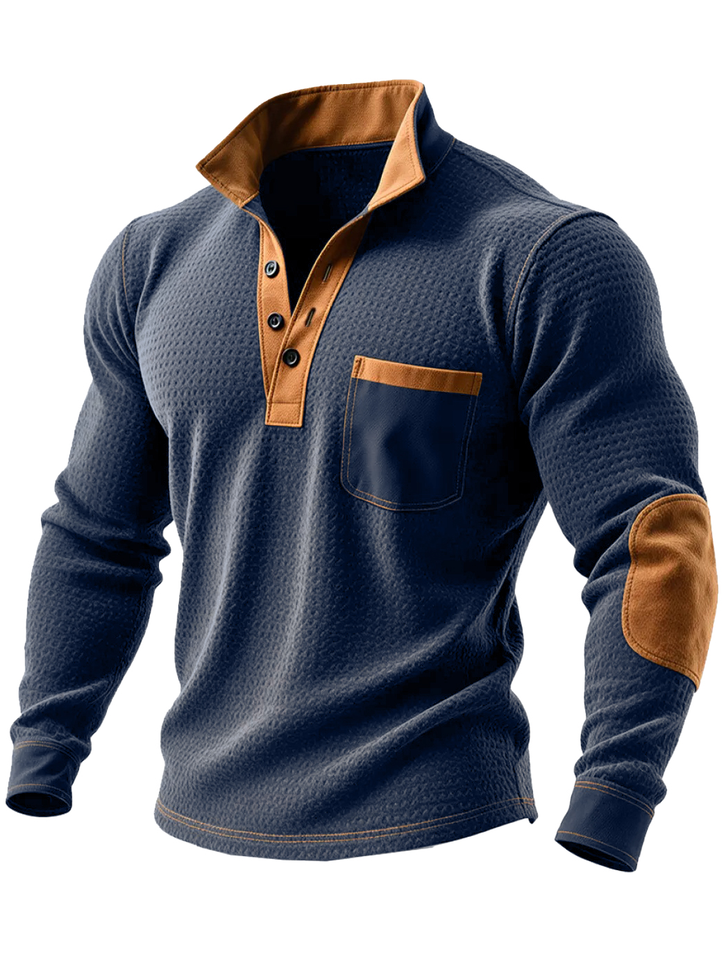 Men's Vintage Stylish Outdoor Henley Sweatshirt With Contrast Orange Details