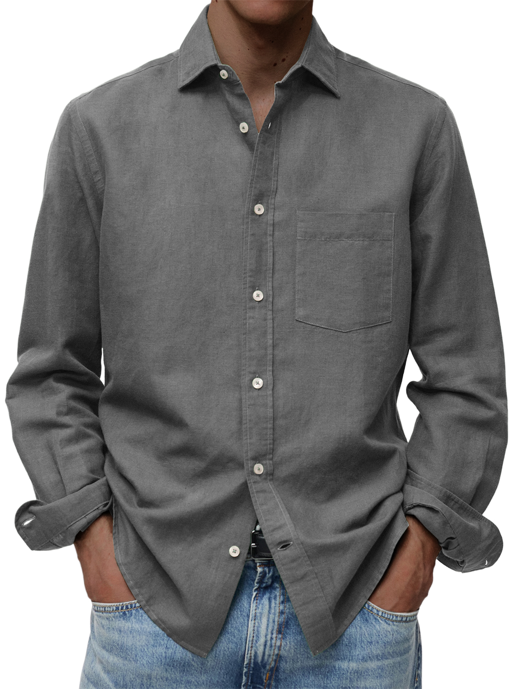 Men's Comfortable Casual Cotton Pocket Long-sleeved Shirt