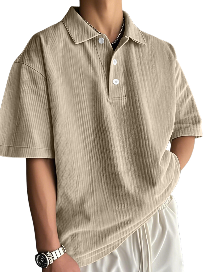 Men's Fashion Retro Texture Striped Casual Loose Versatile Polo Shirt