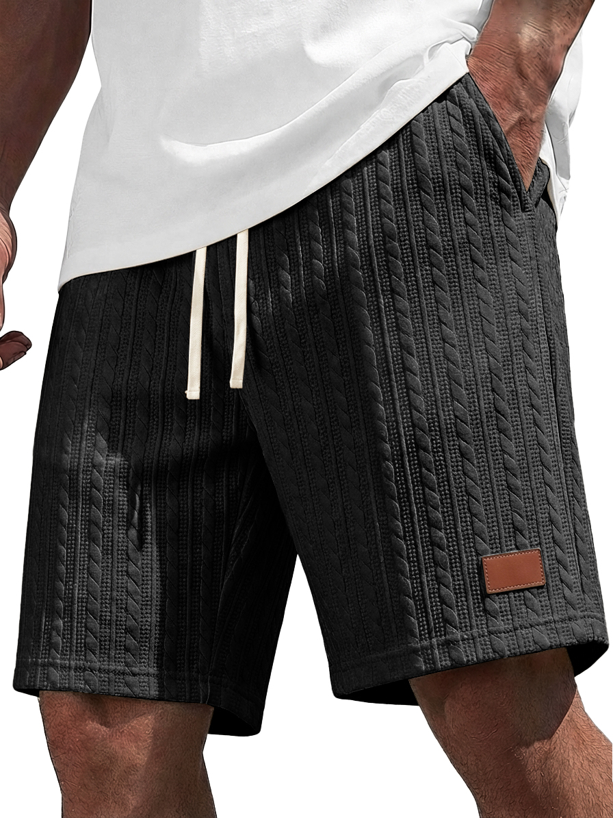 Men's Retro Casual Striped Jacquard Leather Label Shorts