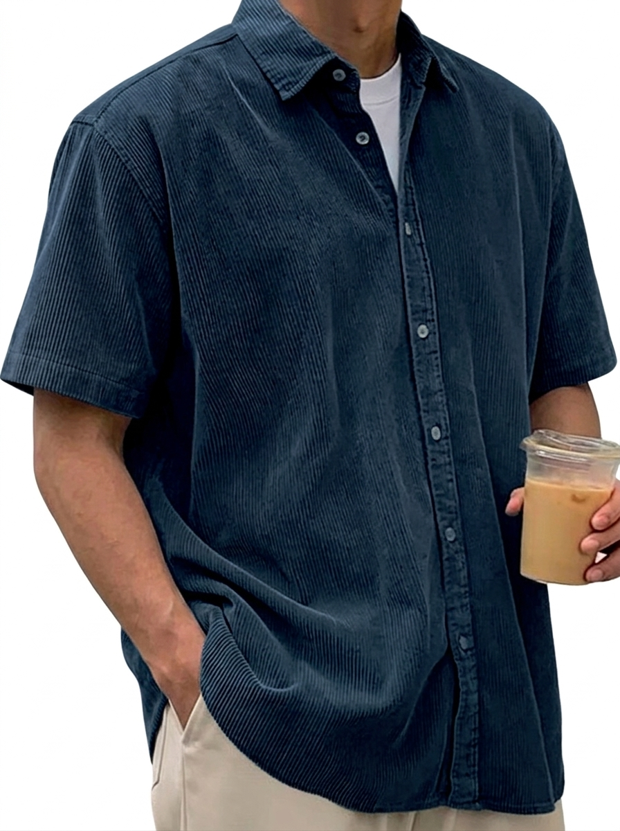 Men's Retro Corduroy Casual Short Sleeve Shirt