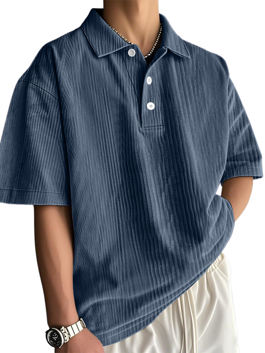 Men's Fashion Retro Texture Striped Casual Loose Versatile Polo Shirt