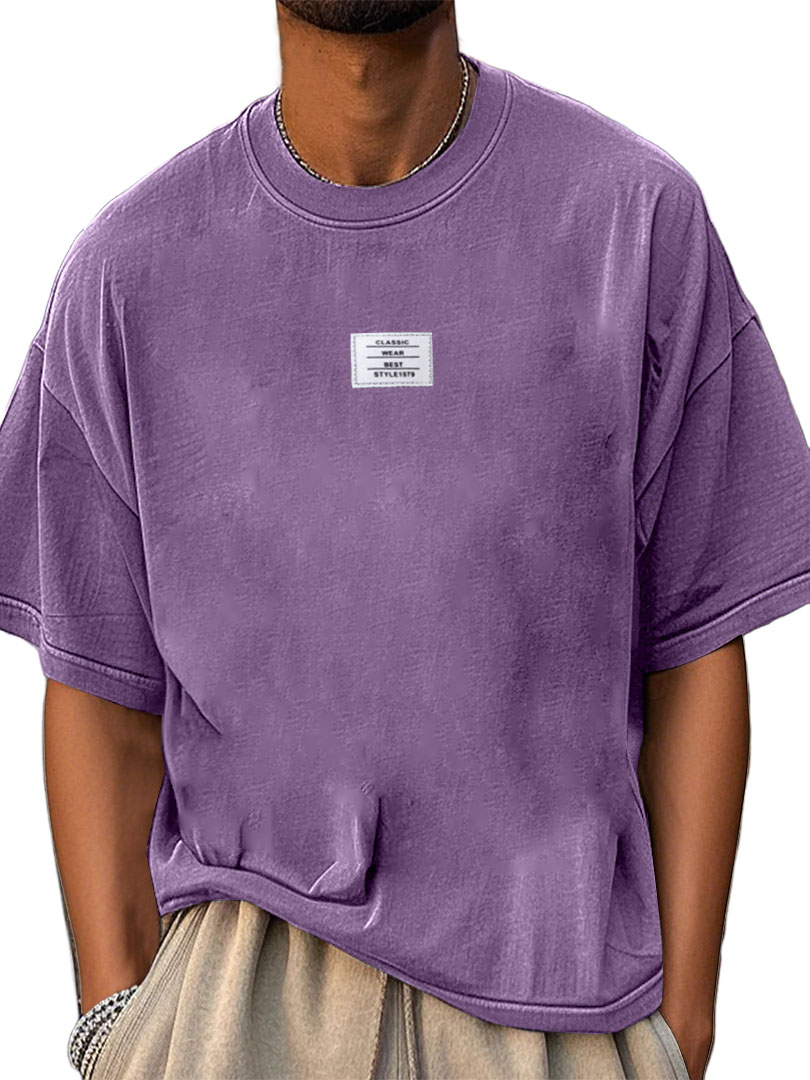 Men's Fashion Pure Cotton Washed Distressed Retro Simple Casual Short-sleeved T-shirt