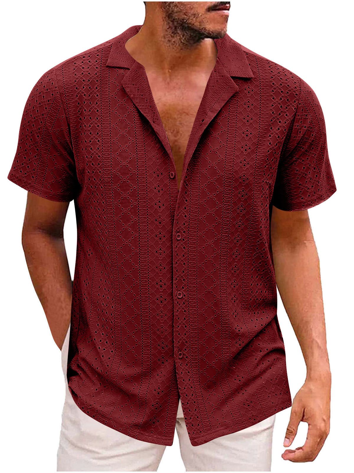 Men's Jacquard Cuban Collar Short-sleeved Shirt