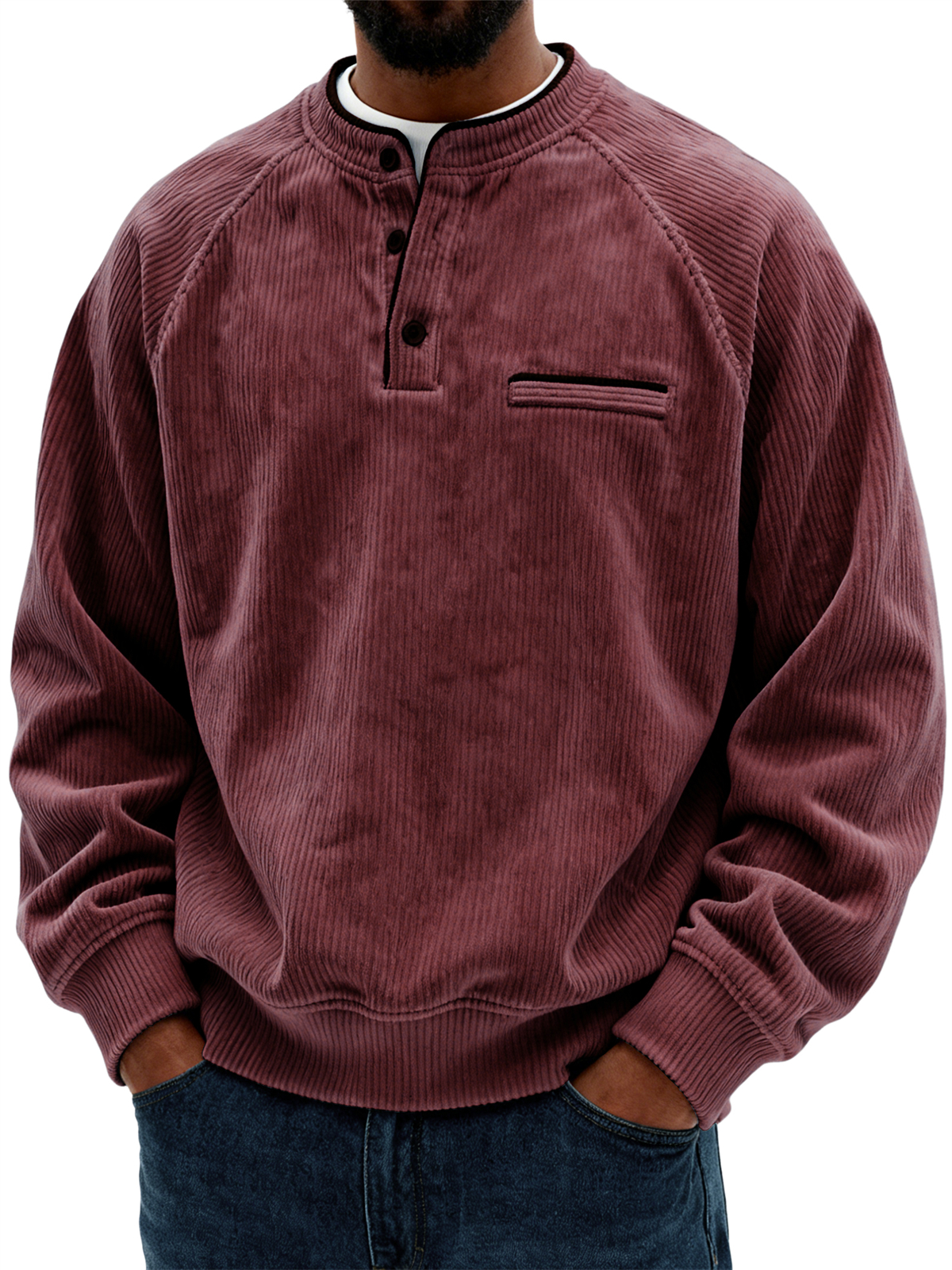 Men's Retro Fashion Corduroy Contrast Pocket Detail Long-Sleeve Sweatshirt
