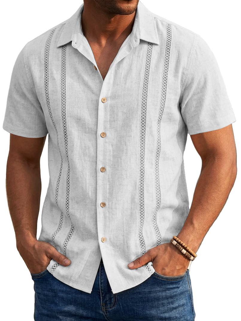 Linen Guayabera Style Short Sleeve Shirt