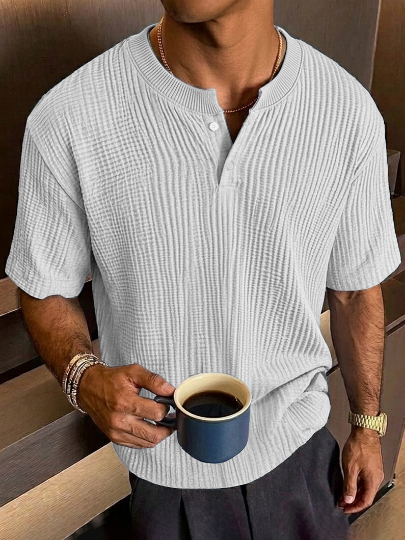Men's Everyday Casual Textured Short-Sleeve Henley Shirt