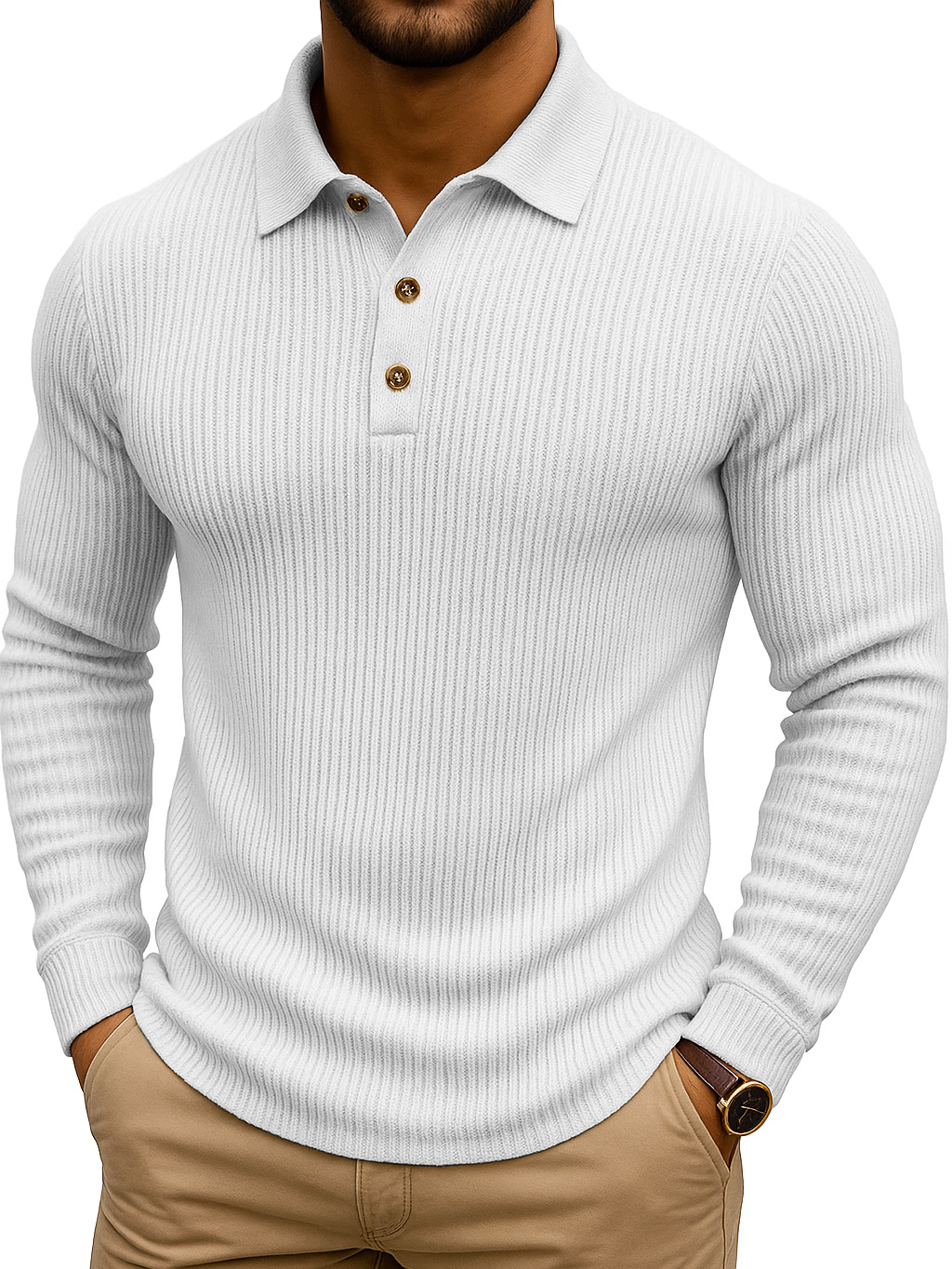 Simple Casual Striped Stretch Long-sleeved Polo Shirt