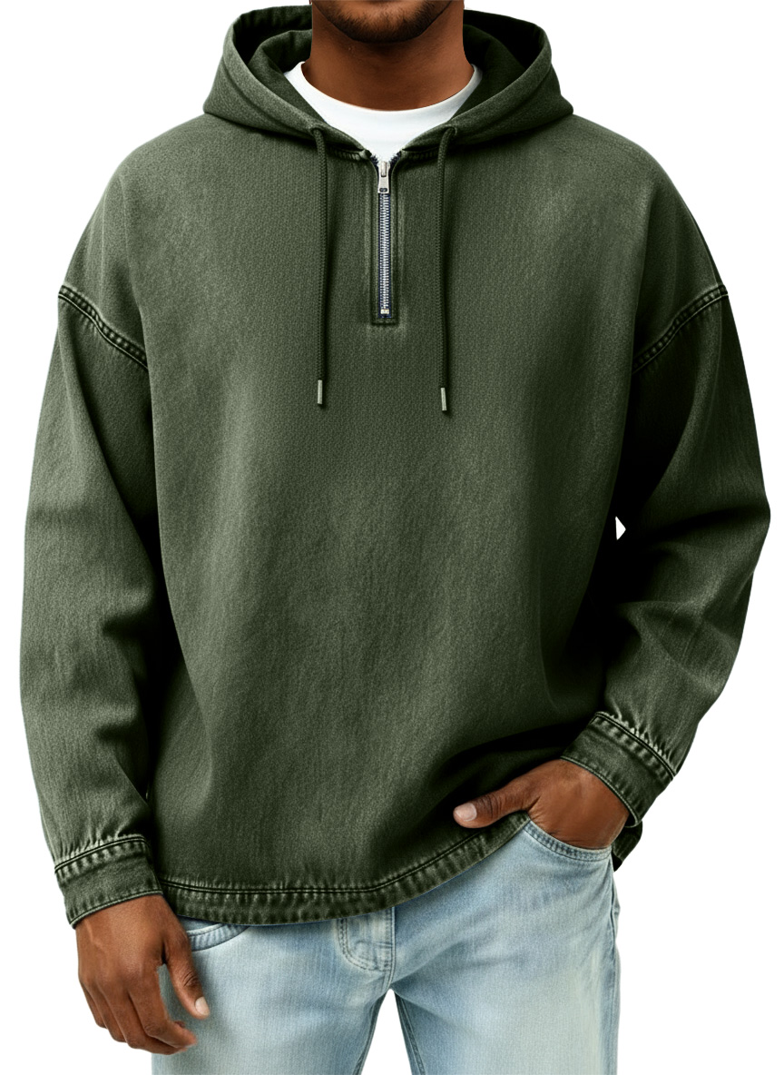 Men's Retro Casual Quarter Zip Hooded Sweatshirt