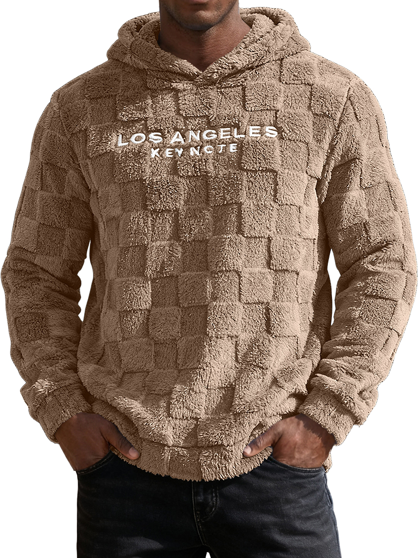 Men's Waffle Knit Fleece Letter Embroidery Hooded Sweatshirt