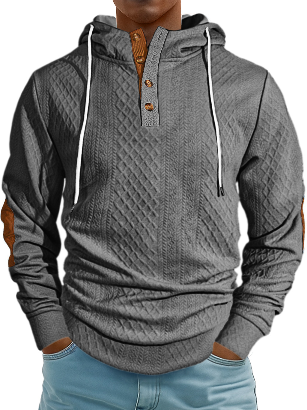 Men's Fashion Jacquard Textured High Neck Hooded Sweatshirt
