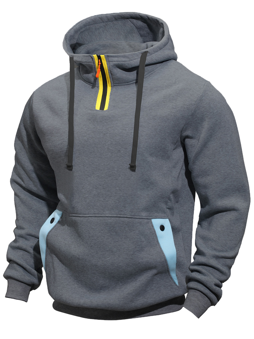 Men's Color Blocked Half Zip Hooded Pocket Sweatshirt