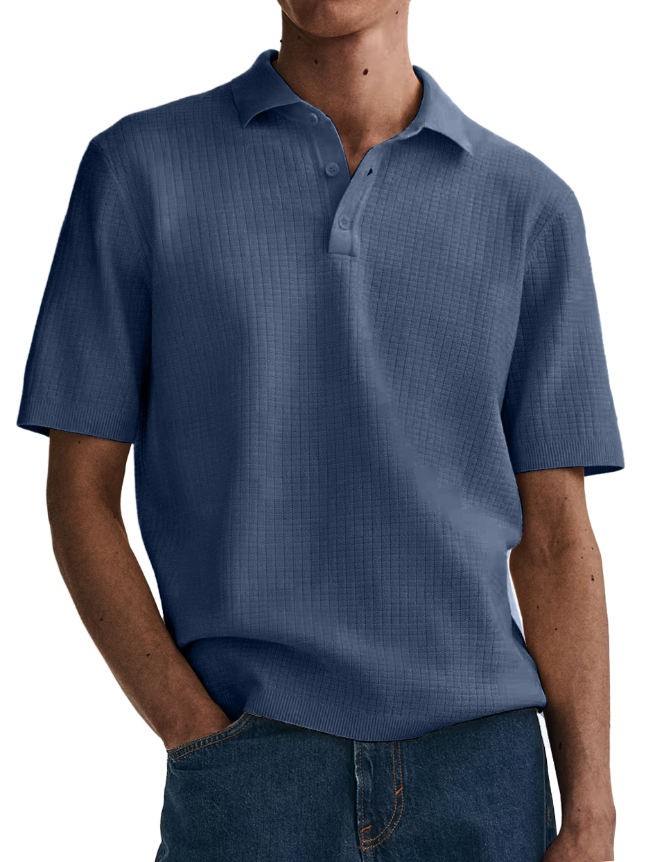 Men's Stylish High-Quality Waffle-Knit Casual Short-Sleeve Top