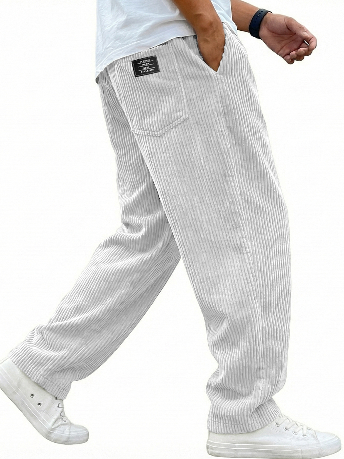 Men's Simple Casual Corduroy Trousers with Embroidered Label