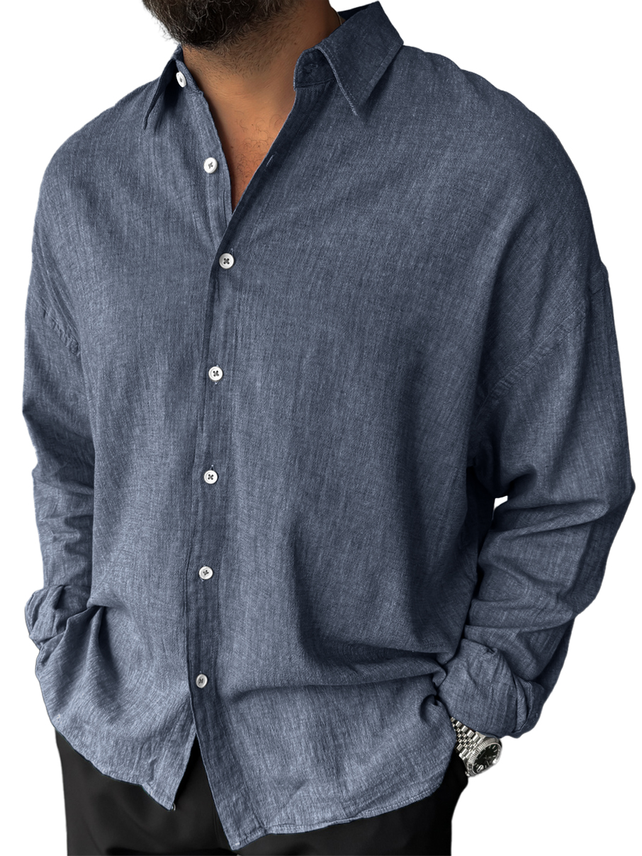 Men's Cotton And Linen Casual Comfortable Everyday Long Sleeved Shirt