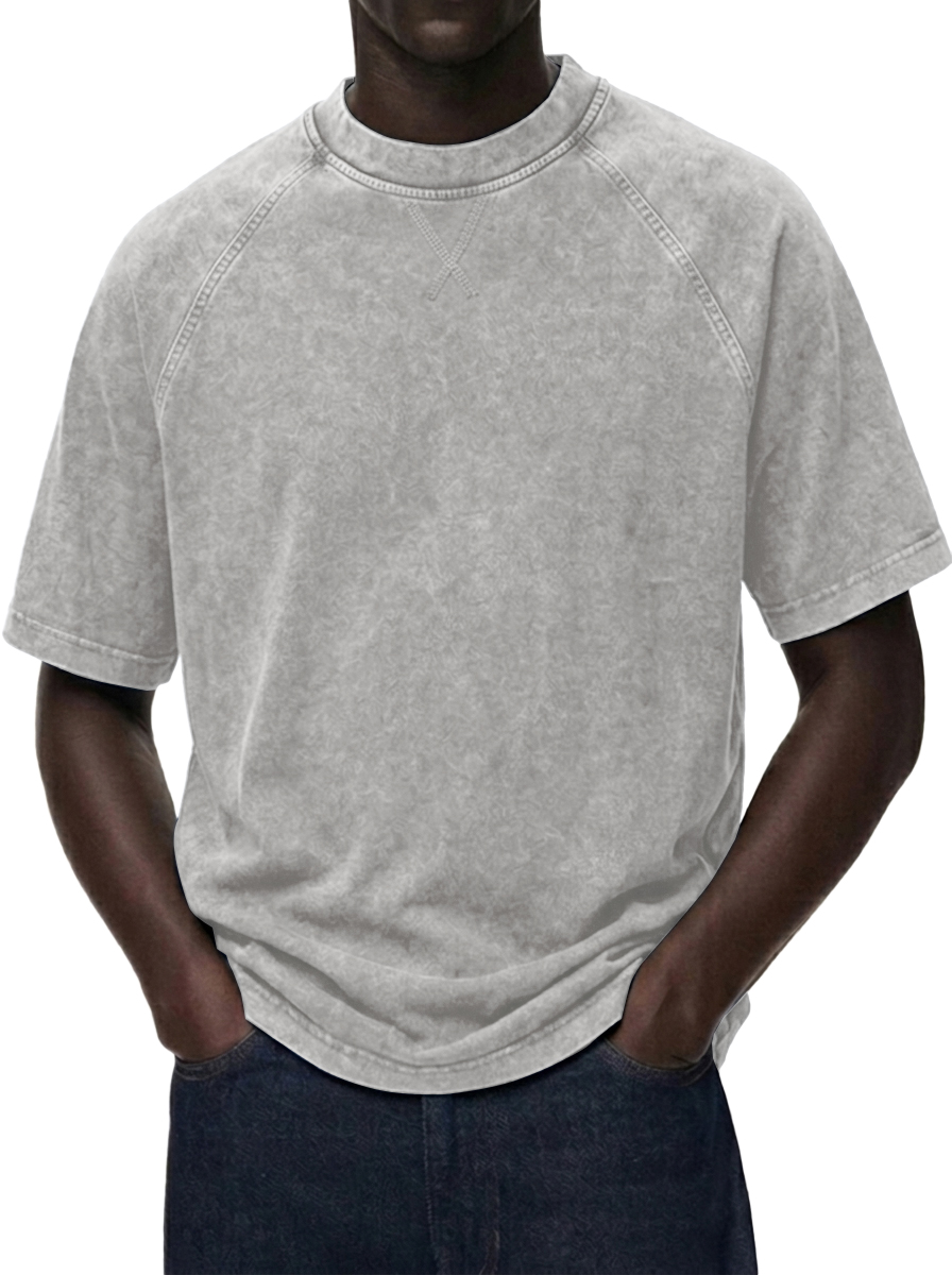Men's Washed  Distressed Raglan Sleeve Crewneck T-Shirt