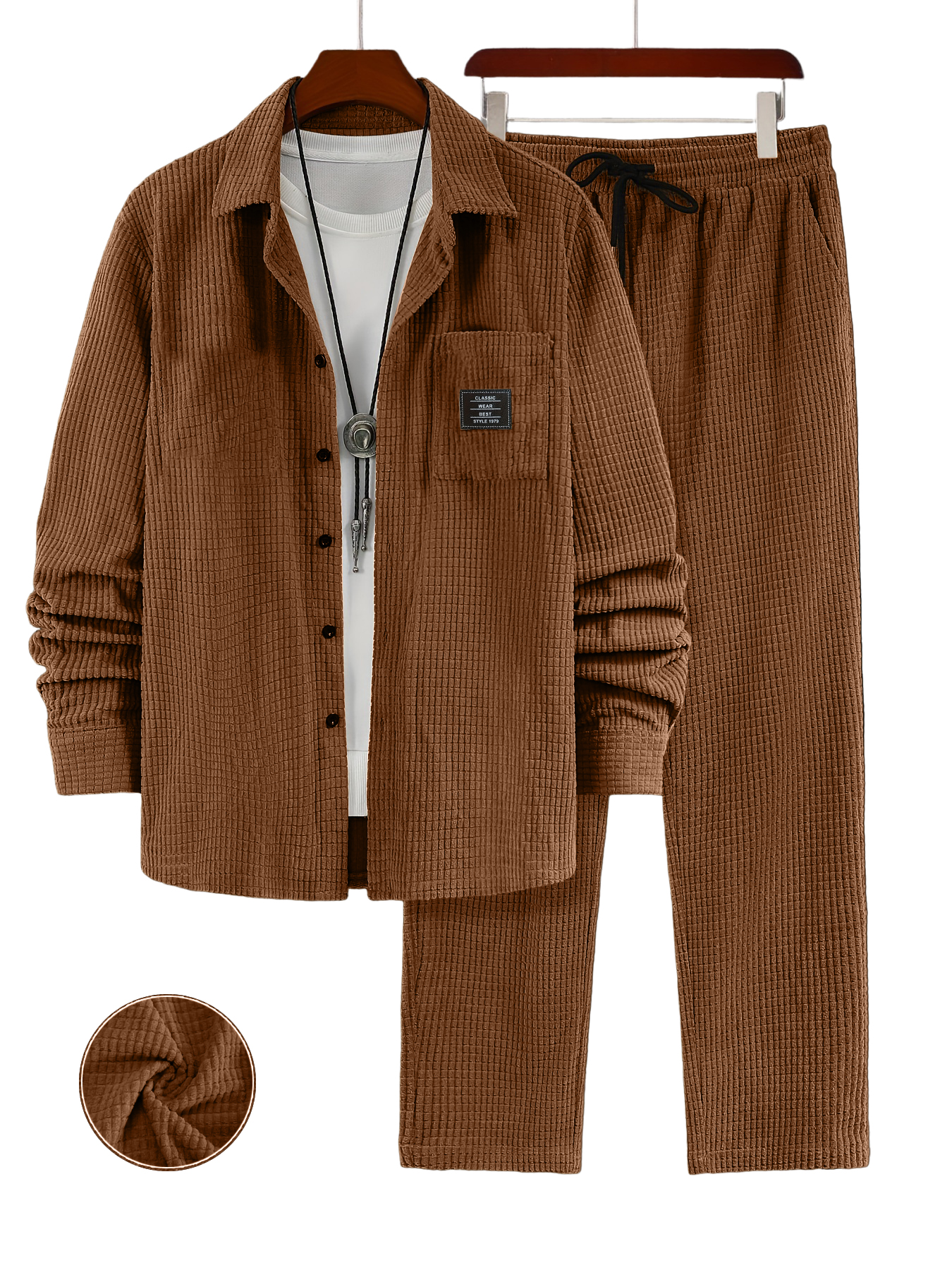 Men's Retro Corduroy Long-Sleeved Shirt and Pants Set OOTD