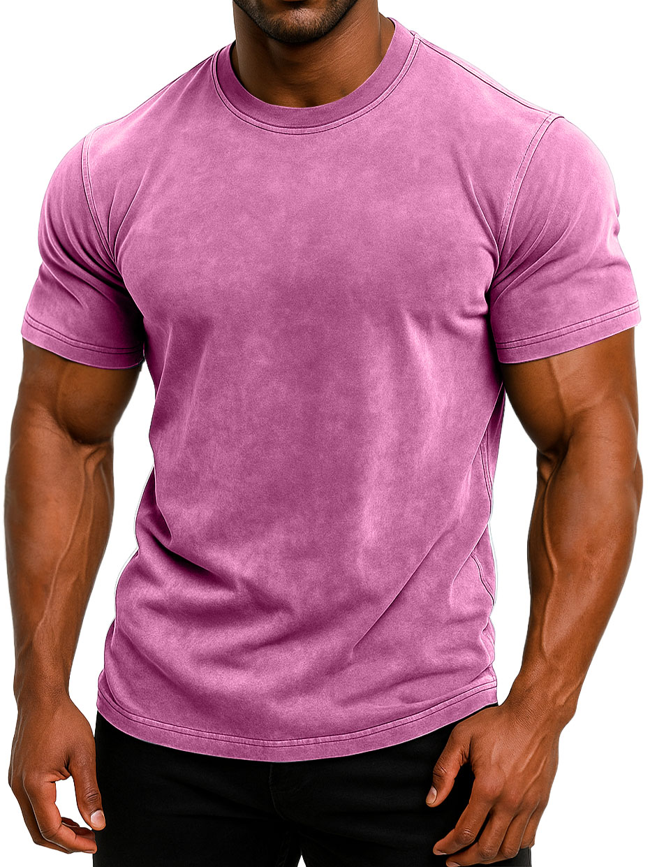 Men's 100% Cotton Retro Washed And Distressed Daily Slim Fit Short-sleeved T-shirt