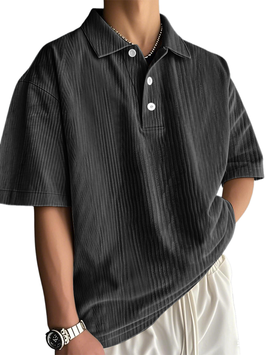Men's Fashion Retro Texture Striped Casual Loose Versatile Polo Shirt