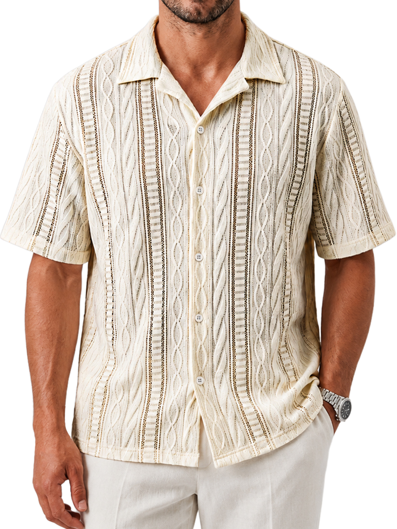Men's Textured Casual Solid-Color Comfortable Short-Sleeve Shirt
