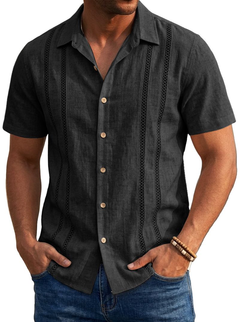 Linen Guayabera Style Short Sleeve Shirt