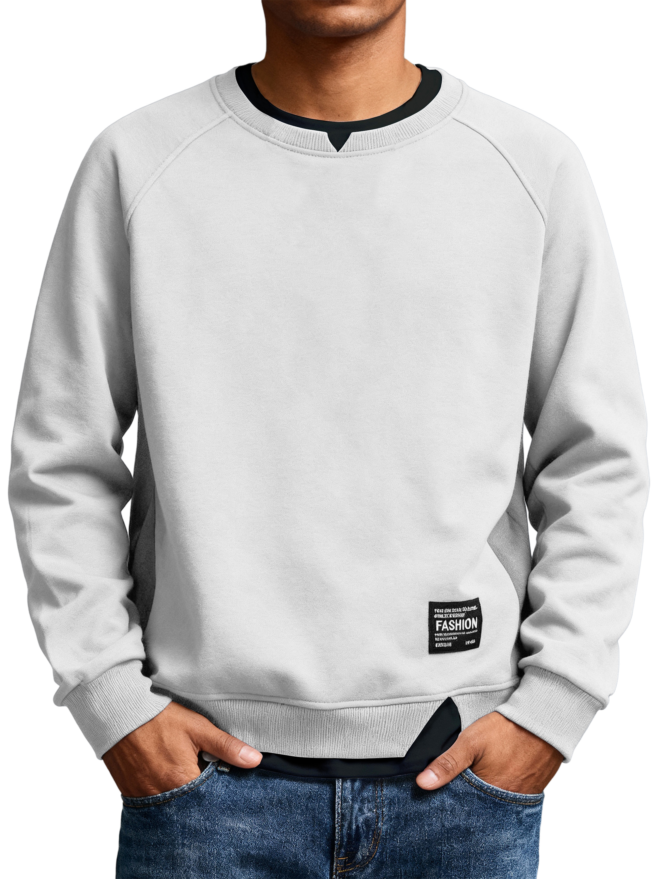 Men's Casual Solid Color Faux Two-piece Logo Crew Neck Sweatshirt