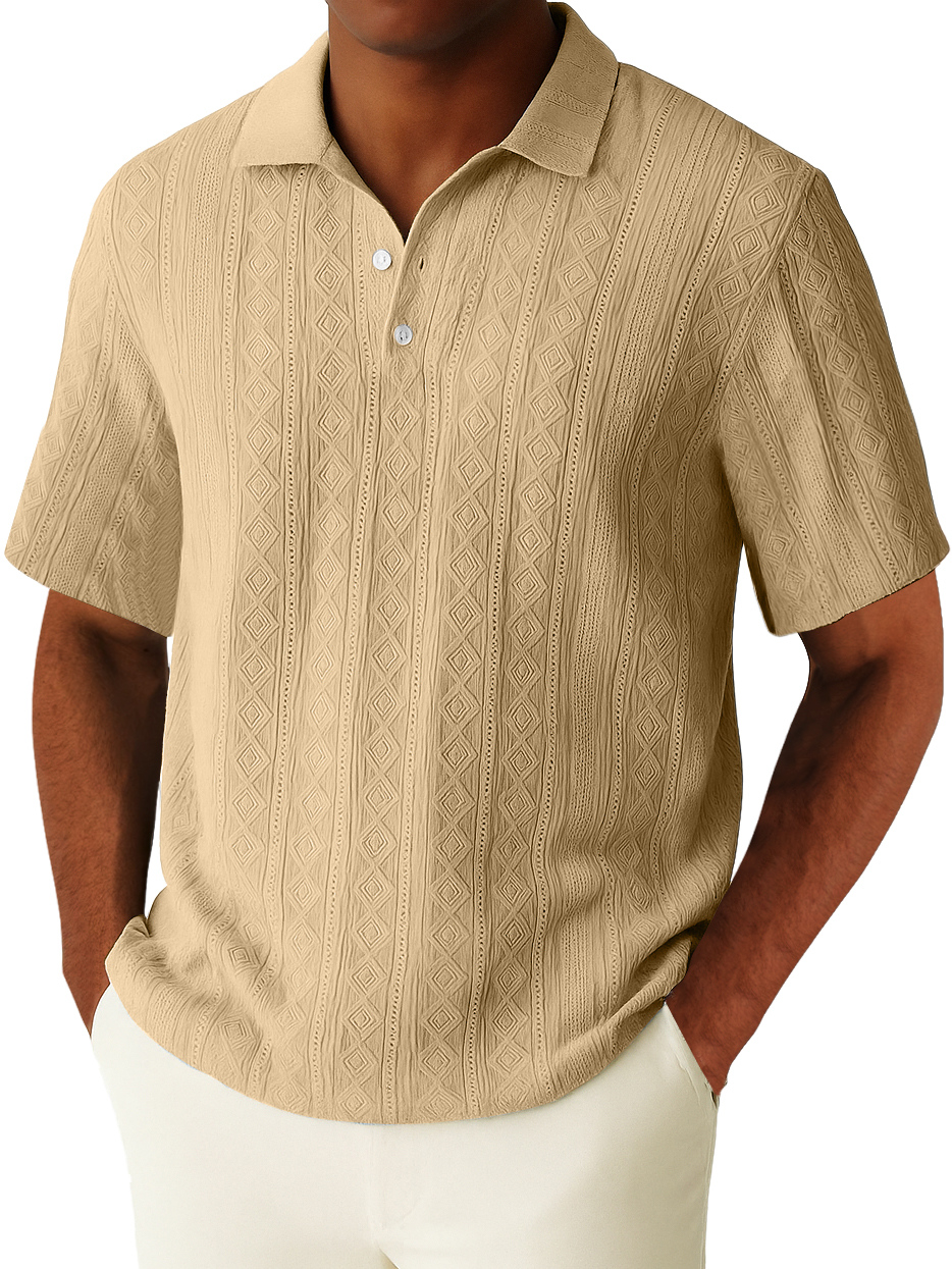 Men's Casual Vacation Geometric Diamond Texture Short-sleeved Polo Top