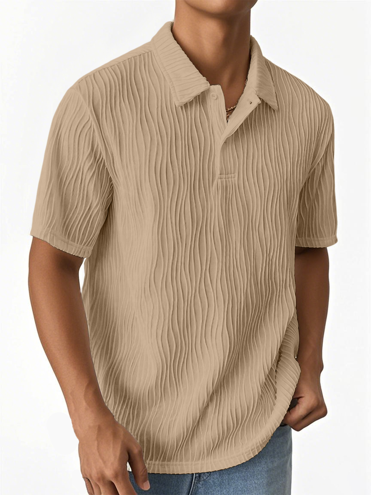 Men's Fashion Textured Jacquard Fabric Short-sleeved Polo