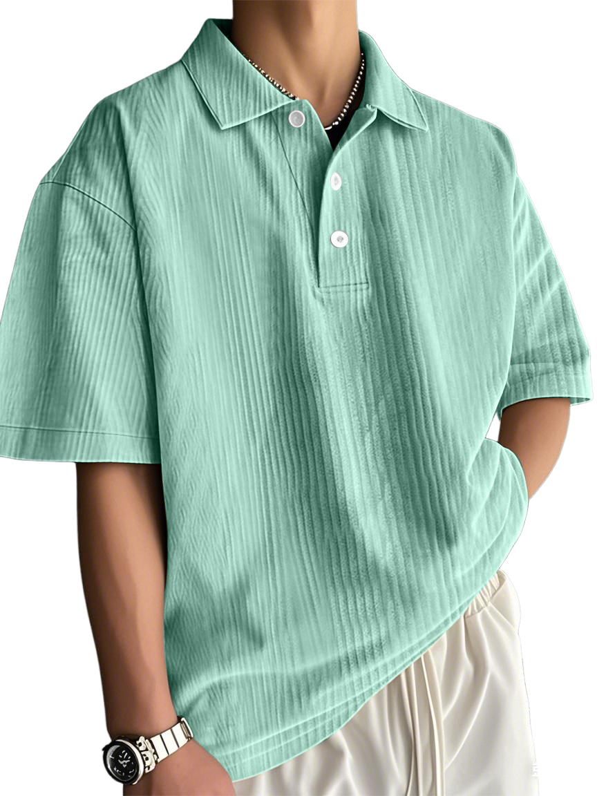 Men's Fashion Retro Texture Striped Casual Loose Versatile Polo Shirt