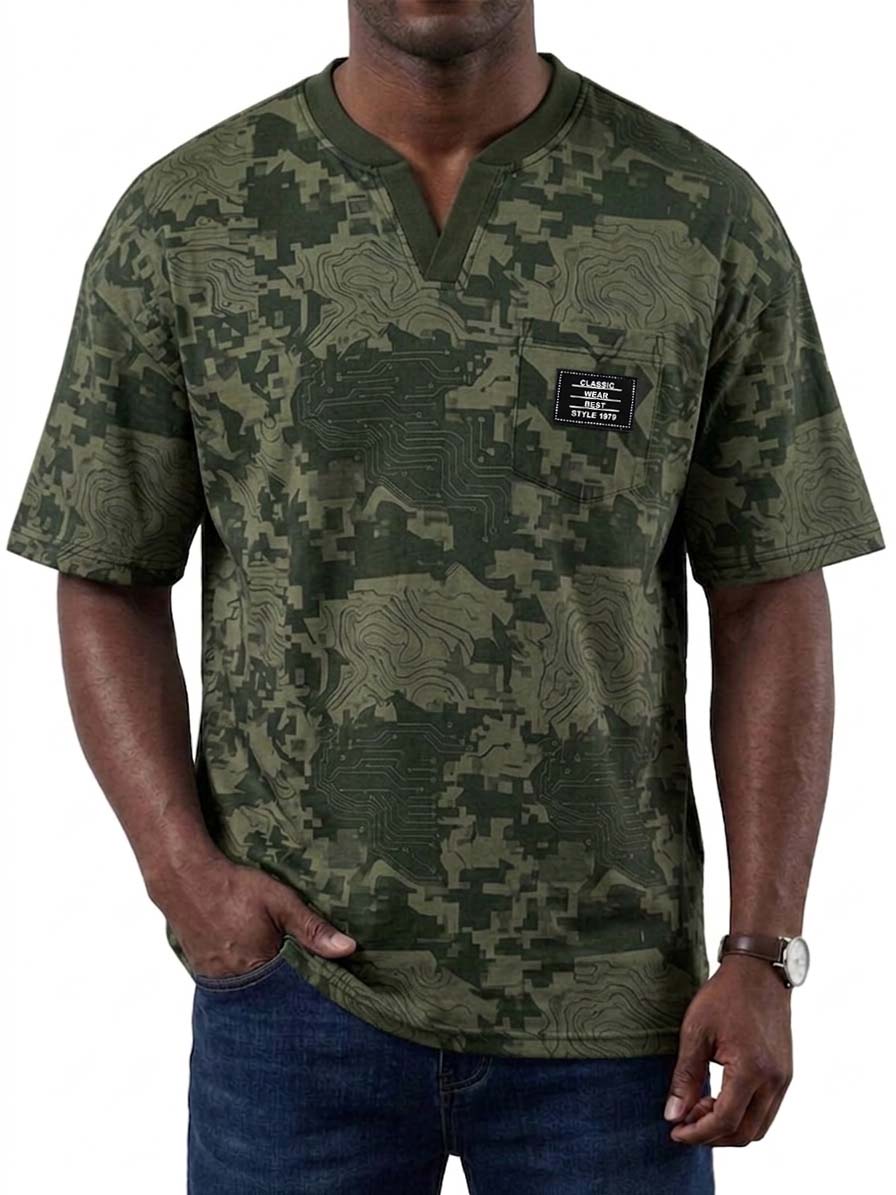 Digital Camouflage V-Neck Casual Short-Sleeve T-Shirt
